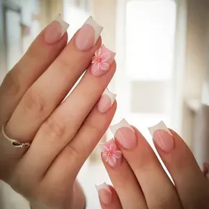 10pcs 3D Flower French Nail Art, Handmade Tip Design, Easy to Apply and Reusable, Perfect for Women, Temporary Manicure