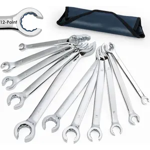 11-Piece Flare Nut Wrench Set, Metric & SAE, 12-Point Line Wrench Set for Brake, Fuel and Tubing, CR-V Steel, 8mm-19mm & 1/4"-7/8"