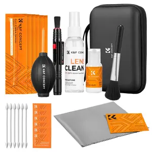 K&F CONCEPT 25-1 Professional Ammonia-Free Vacuum Pack Camera Cleaning Kit for DSLR, Full Frame Sensor Cameras – Includes 60ML & 20ML Lens Cleaner, Sensor Cleaning Swabs, Cleaning Wipes, Blower, Lens Brush, Microfiber Cloths, Carrying Case