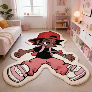 Pink black hip-hop teenage alien carpet trendy cool street style plush floor mat bedroom e-sports room anti slip wear-resistant foot mat decorative mat suitable for ins/hip-hop home decoration Fluffy Bedroom Rug, Non slip rug
