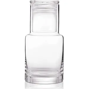 Bedside Carafe and Glass Set, Use Tumbler as Lid Night Water Carafe for Nightstand, Mouthwash Dispenser Pitcher with Glass Cup for Keeps Water Clean in Bedroom, Bathroom, or Kitchen