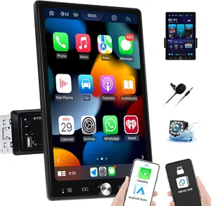 10.4 inch Single Din Car Stereo with Wireless Carplay Android Auto, 1080P IPS Detachable Touch Screen,5.2 Bluetooth, 12LED Backup Camera,FM Radio,USB/AUX,Mirror Link,SWC