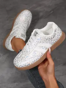 Women's Colorful Leopard Print Athletic Training Shoes, Vintage Striped Design, Soft Sole Comfort, Unique Eye-Catching, Casual Streetwear, Trendy Sneakers