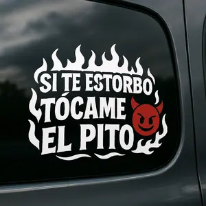 Sticker for Auto - Resistente a la Interperie Medidsd 6x6 in - Si Te Estorbo Tocame El Pito Design with Flame and Devil Icon Racing Vinyl Car Decal adhesive home decor