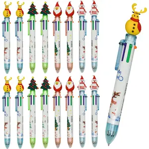 40 count Christmas Multicolor Ballpoint Pen 6-in-1 Pens Retractable Priting Pen Snowman Reindeer Christmas Tree Santa Claus for Christmas Party School Office