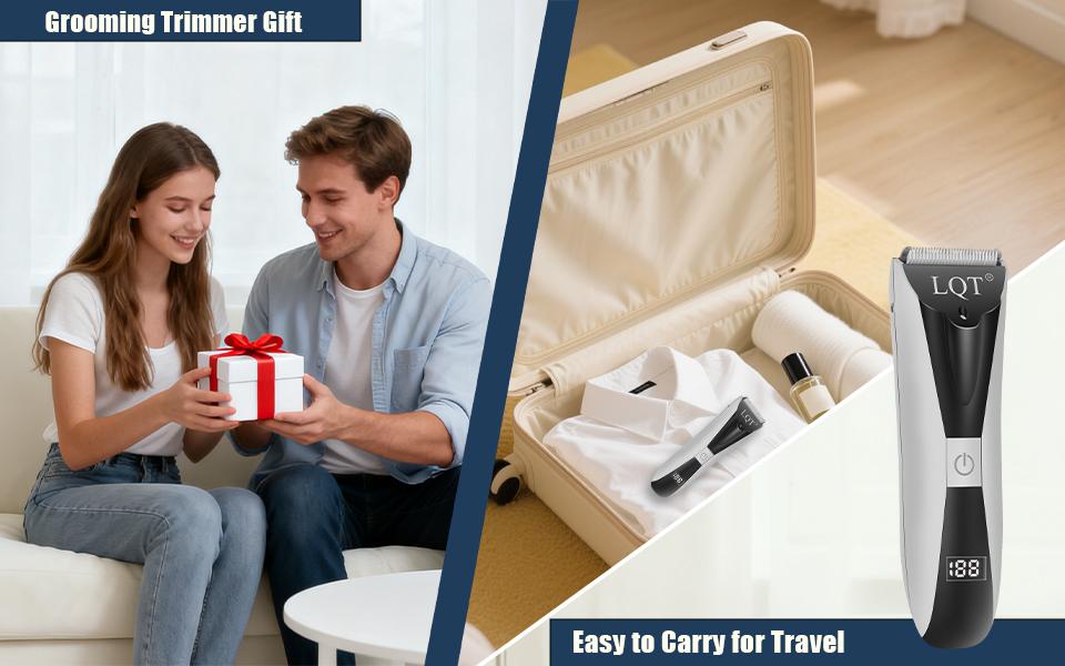 LQT Cordless Hair Clipper for Women, Electric Bikini Trimmer, Body Hair Shaver, Pubic Hair Trimmer, Rechargeable Intimate Grooming Kit with LCD Display, 2 Guide Combs, USB Charging