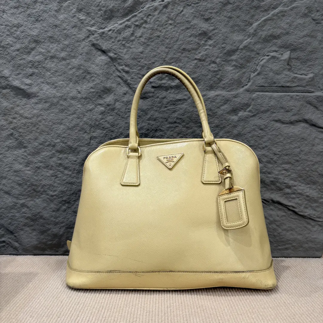 Pre-owned PRADA Leather tote bags Medium Lux Open Promenade Saffiano Calfskin Yellow (rg1111m7)