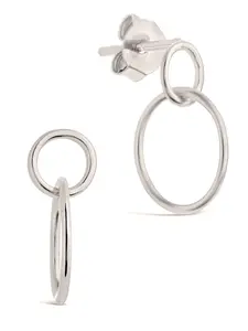 Sterling Silver Simple Interlocking Circle Dangle Earrings