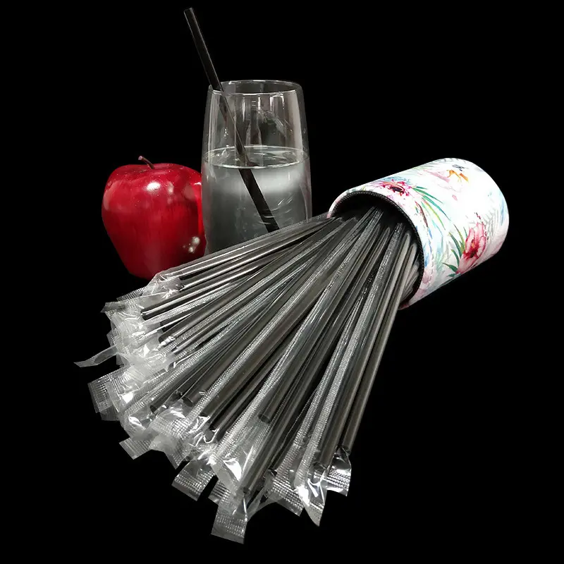 50 Pack Black Disposable Plastic Straws, Individually Wrapped with Hygienic Wrap, Convenient and Hygienic, Versatile and Practical for Coffee Shops, Milk Tea Shops, Home Daily Use