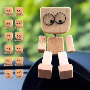 Wooden Gift Shaker with 12 Lifelike Expression Accessories, Refrigerator Magnet, Home Decor, Desktop Decor, Bookshelf Ornament, Car Decoration, New Year Gift