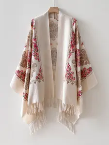 Bohemian Style Wool Scarf with Trendy Paisley Print, Warm Thick Fitted Design Chic Shawl for Fall & Winter, Perfect for Everyday Wear