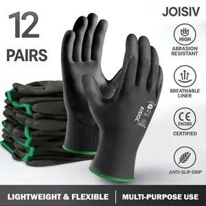 12 Pairs Men's PU Coated Seamless Gloves, Durable Anti-Slip Outdoor Work Gloves, Ideal for Construction & Warehouse Use, Pack of 12 Pairs