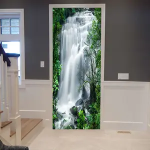 Waterfall Pattern Door Sticker, 2 Counts/set Removable Waterproof Wallpaper, Self-adhesive Wallpaper, Decorative Sticker for Home Living Room Bedroom