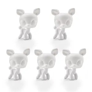 5Pcs White Base Sets for Mini Pet Shop White Mold Blank Base Animals Figurine Ear Up Collie Crouching Cat Persian Cat Deer Puppy Husky Kitten Wolf Handmade DIY Paint Design Your Pet
