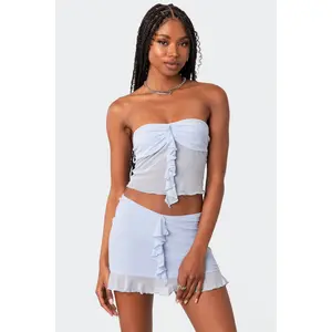 Solange Ruffle Mesh Tube Top