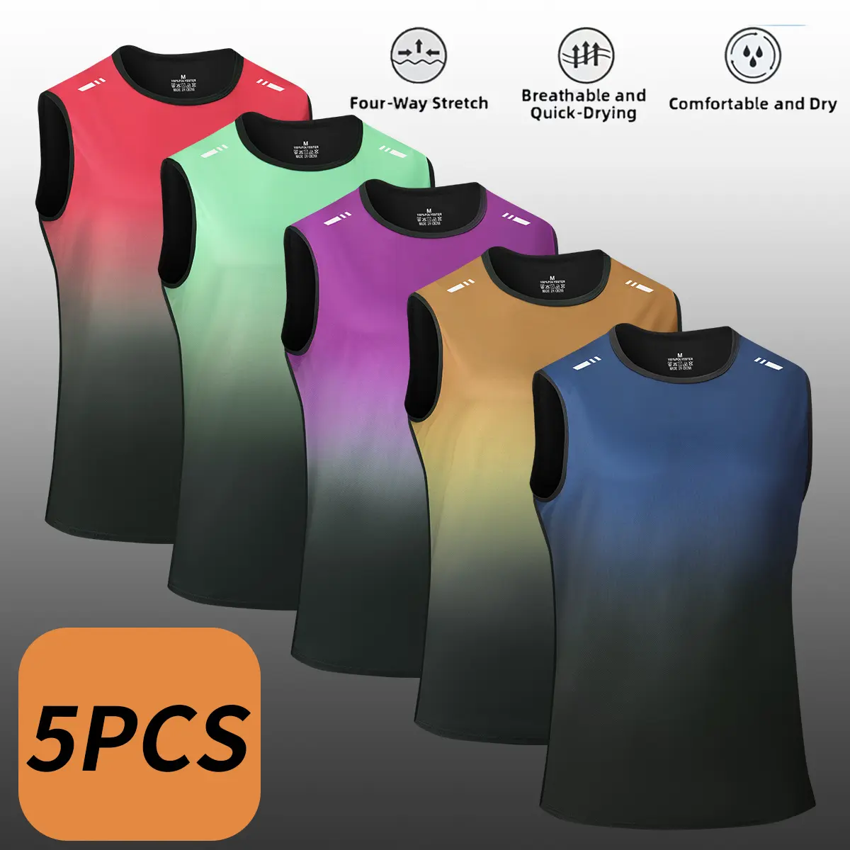 Men's 5-Pack Polyester Sleeveless Active Sports Singlets - Loose-Fitting, Lightweight, Cropped All-Seasons Mix-Match Training Tops for Running, Outdoor Activities