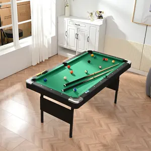 Foldable Pool Table Billiard Game Table for Children & Family Indoor Play 63.8"x34.3"x30.7" Portable Wooden Grey & Black Green