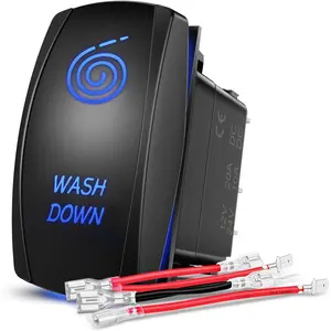 Nilight Wash Down Rocker Switch Led Light Bar 5 Pin Laser On Off SPST Switches 20A/12V 10A/24V Blue with Jumper Wires Set for Cars Trucks Boats ATVs UTVs RVs