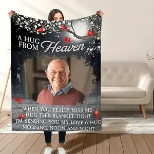 1pc Personalized Custom Photo Throw Blanket All Seasons Vintage Style Soft Flannel Sofa Throw for Memory Keepsake Gift,Gift Ideas, Gift for Him & Her
