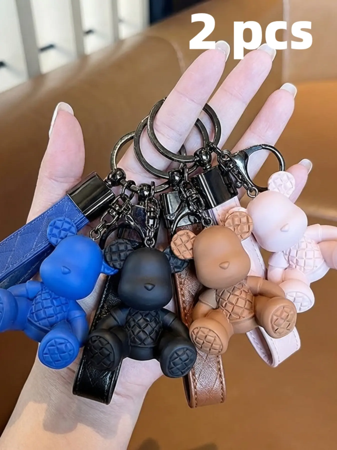 2 Pcs Unisex Bamboo Bear Keychain Set, High-End Fashion Car Key Chain, Cute Bag Charm, Keychain For Bags, Cute Keychain Accessory, Perfect Gift for Couples, Valentine's Day Surprise