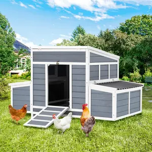 AECOJOY Large Chicken Coop 56" Wooden Yard Poultry Pet Hutch with Nesting Box Easy to Clean Waterproof UV Proof Two Chicken Nests Included Enclosure for 3-5 Chickens or 5-8 Bantams - Litter Tray Litter Tray