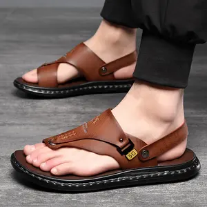 Men's Stitched Slippers, Casual Non-Slip Slippers, Indoor Outdoor Walking Open-Toe Shoes, Spring Summer Beach Shoes