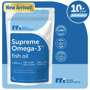 Micro Ingredients Supreme Omega-3 Fish Oil w/Ultra High EPA & DHA, Burpless Softgels | rTG Omega-3 with Vitamin D3 | Wild-Caught Cold Deep-Sea Water | Lemon Flavor, Easy to Swallow