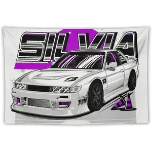 60in x 40in   tapestry JDM Car S13 White Front Face Black Wheels Illustration Art Tapestry Wall Hanging for Bedroom Aesthetic Art Home Decor Dorm Classroom Living Room Tapestries 40"x60"  poster  home decor banner wall art bedroom