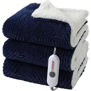Heated Throw Blanket Electric - 50"x60" Cozy Soft Jacquard Heating Blanket with 4 Heat Levels 4 Hours Auto-Off, Electric Throw with Overheating Protection, Warm Gifts, Navy