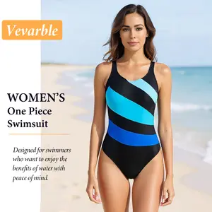 Women's Swimsuit One Piece Bathing Suit V-neckline,Adjustable Straps,Removable padding Colour-block
