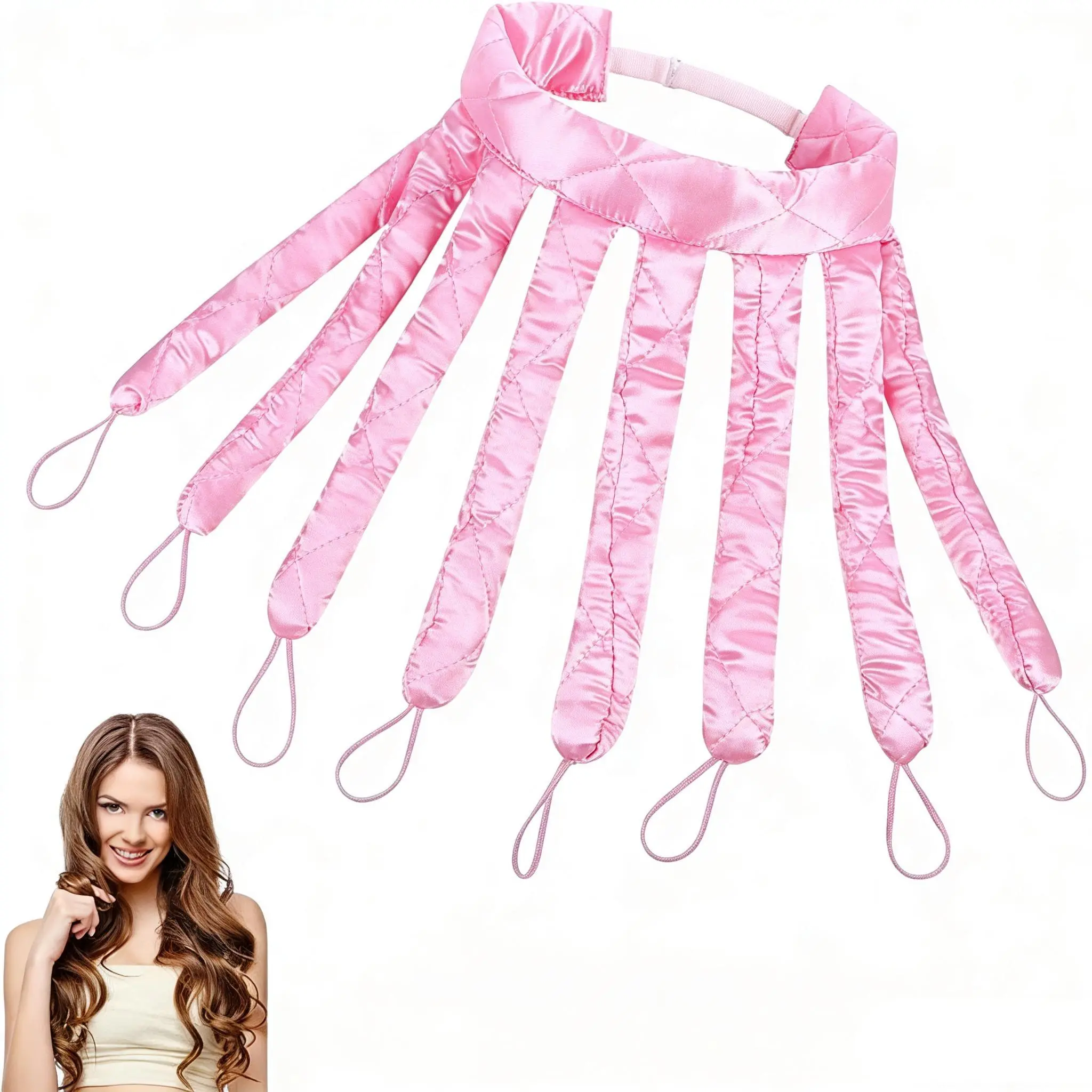 Octopus Heatless Curling Rod No Heat Hair Curle Soft No Heat Wave Curling Tool, Overnight DIY Hairstyle Accessory, Heatless Hair Curler 8 Detachable Claw Straps & Adjustable Headband Overnight