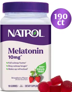 Natrol Melatonin Gummies Sleep Supplement, 190 Strawberry-Flavored Self Care Products, 10 mg Adult Sleep Support