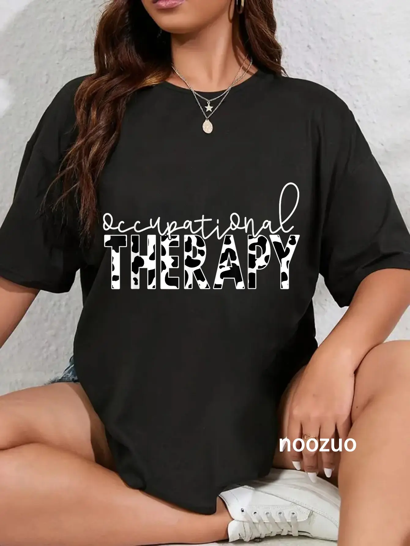 Women's Funny Cow Graphic T-Shirt, Casual 100% Cotton Streetwear Top with a Playful Look, Gift for Occupational Therapists, Everyday, Tshirt, Funny Theme