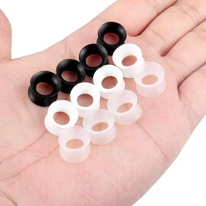 Silicone Flesh Tunnels 6 Pairs Ultra Thin Silicone, Ear Skin Flexible Flesh Tunnel Expander, Ear Stretching Gauge Earlets Plug Gauges Kit Retainer, Sizes 6G/4mm to 20mm 3 Colors Black White Clear