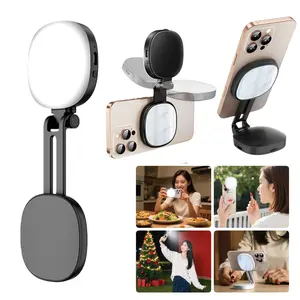 INFOJIFA Magnetic Selfie Light for Phone with Mirror Retractable Foldable Pocket Size Portable MiniRing Light Dimmable Fill LED PhoneLight for Video Recording Live Streaming Makeup Vlog Compatible with iPhone 17, 16, 15, 14