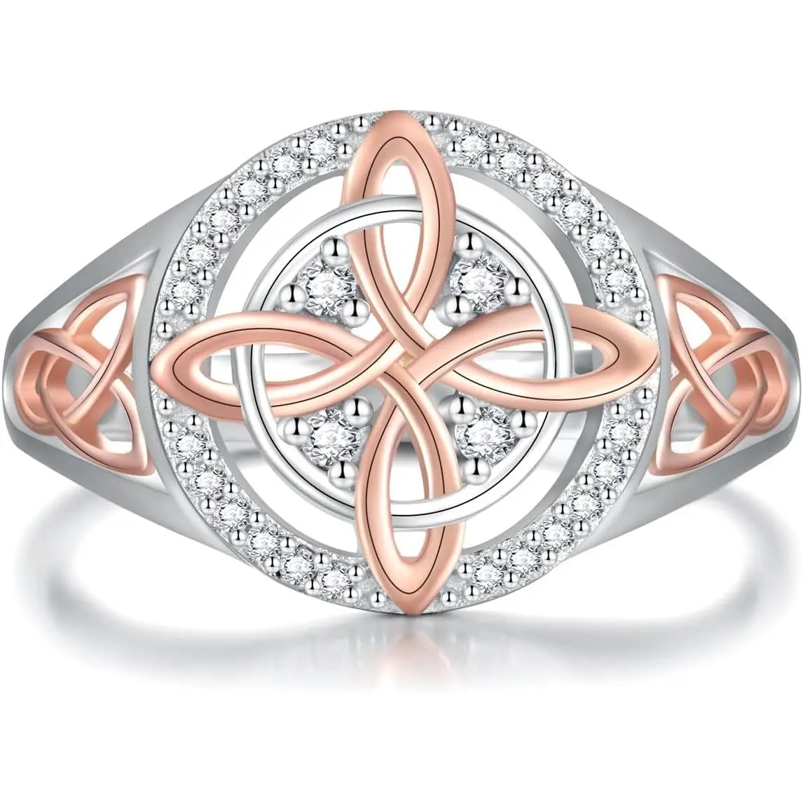 Celtic Witches Knot Cubic Zirconia Ring - Sparkling CZ-Inlaid Symbolic Protection Witchy Costume Jewelry, Daily Wear Fashion Accessory, Valentine's Day Gift