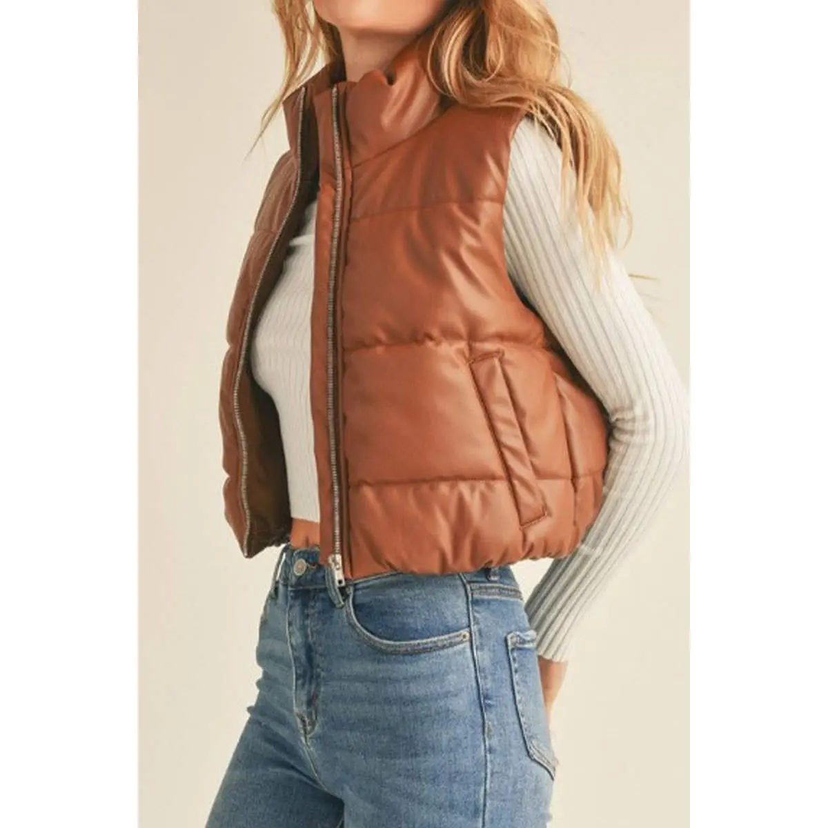 Faux Leather Puffer Vest