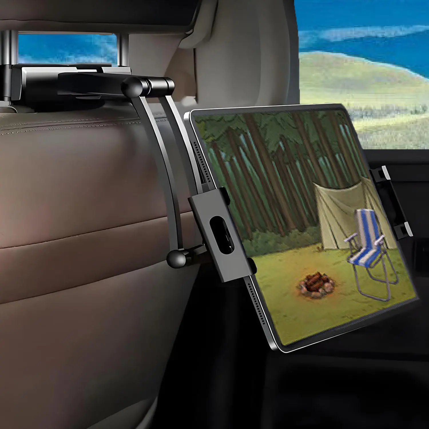 Car Headrest Tablet Holder, 360° Rotating Adjustable Mount with Deep Lock Hook & Base Stretch (13-16cm) for 4.7-11in iPads/Phones, Hands-Free Viewing Keeps Driver Focus, Road Trip Essential