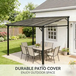 ZR-Garvee 10x12 FT Lean to Hardtop Gazebo Wall Mounted Aluminum Pergola with Sloped Roof Waterproof and Windproof Heavy Duty Outdoor Canopy for Patio Deck