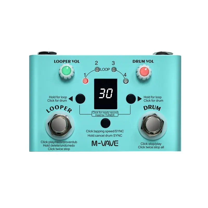 Looper Drum Machine Pedal, Guitar Looper Pedal, Bpm Display, Real-Time Sync Recording, Adjustable Speed 40-240 Bpm, Ideal for Musicians and Djs