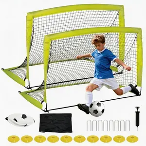 2 Pack 6x4 FT Soccer Goals for Backyard, Portable Pop Up Soccer Net with Soccer Ball, Cones, Ground Stakes, Soccer Practice Equipment for Backyard, Training, Competitive Play
