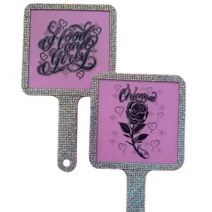 Hand Held Mirrors with Pink Rhinestones Elegant Design Compact Size Perfect for Makeup and Styling Travel Accessory - Chicana
