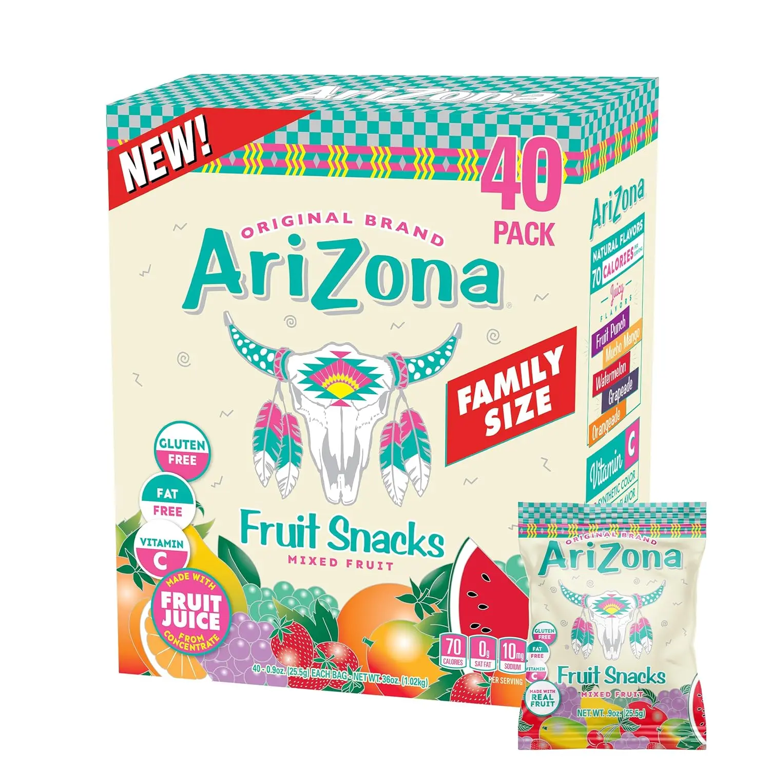 AriZona Fruit Snacks, Mixed Fruit - 0.9 oz Bags (40 Count) Christmas Mixed Fruit Snacks