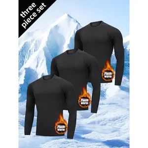 Fleece-Lined Warm-Up Sports Set for Men, Tight-Fit Training Outfit with Extra Padding for Morning and Night Runs long sleeve base layer value pack men Double-Sided Men's Thermal Turtleneck winter commuting sli Golf Shirt Golf Apparel