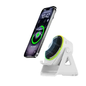 Wireless Induction Audio Speaker Stand, 5in1 Cellphone Holder, 1200mAh Rechargeable Emergency Power Bank,360° Adjustable Mobile Tablet Stand with Colorful Ambient Light Gifts for Men Women