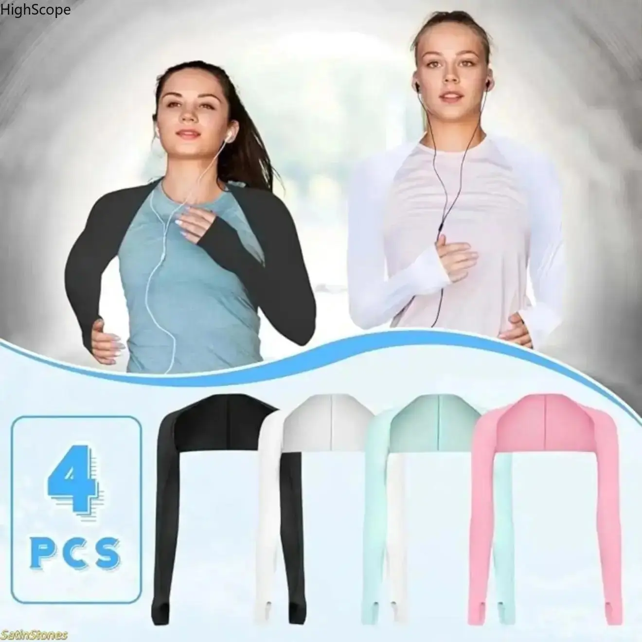 4-Pack Shawl Arm Sleeves for Women, Solid Color Cooling Ice Polyester Sun Shrug, UPF 50+ UV Protection Arm Cover for Golfing, Driving & Cycling, Arm Sleeves Cover