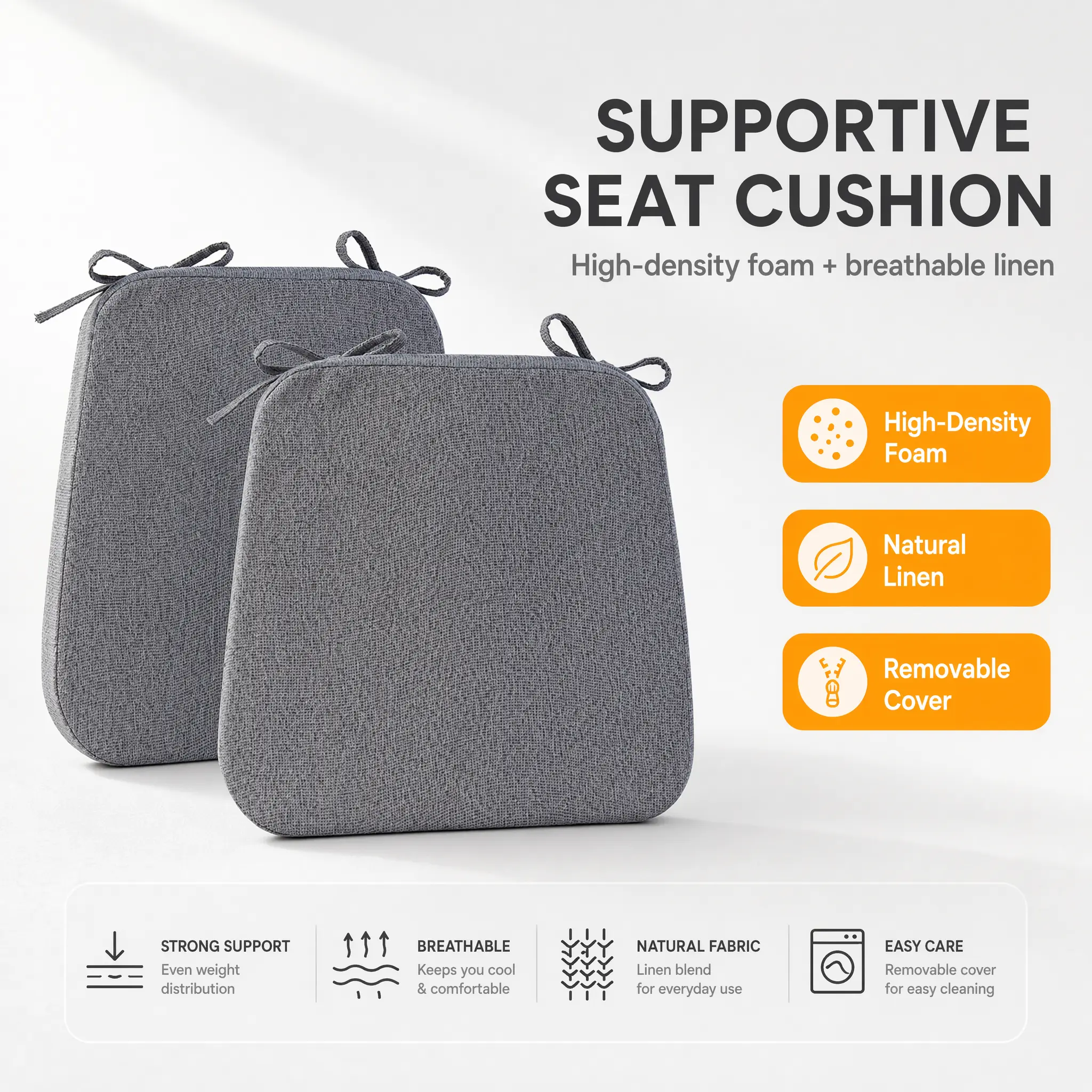 Premium High-Density Foam Cushion - Versatile, Anti-Slip Base, Gaming Chair Comfort - Home Upgrade for Dining/Office Chair Use