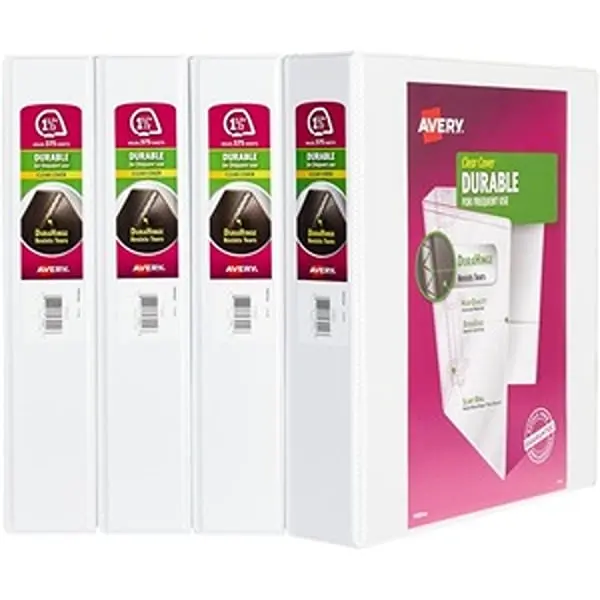Avery AVE17576 Custom Binders - 1.5 in. Durable View White Binders, Pack of 4, Custom Binder Binders
