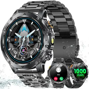 1.7-inch men's smartwatch (receive/call call), 100+ sports modes/1000mAh/pedometer, IP68 waterproof fitness watch, suitable for IOS and Android, Waterproof Fitness Smartwatches