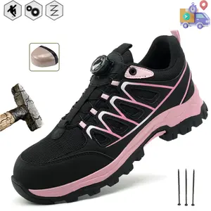 Rotary Buckle Safety Shoes Steel Toe Women New Work Shoes Anti-Puncture Anti-Smash Non Slip Breathable Work Sneakers Indestructible soles ﻿